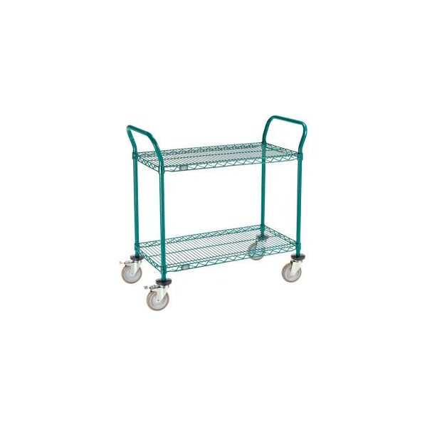 Gec Nexel Utility Cart, 2 Shelf, Poly-Green, 36"L x 18"W x 39"H, Polyurethane Brake Casters 1836P2GB - main